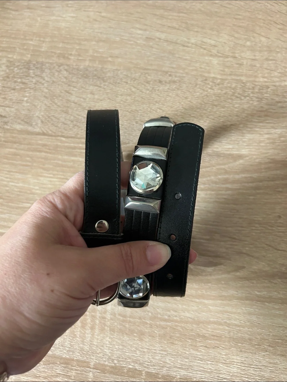 Black Studded belt Strap with Crystal Accents